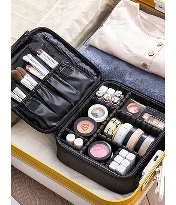 YouBella Jewellery Organiser PU Leather Zipper Portable Storage Box Case with Dividers Container for Rings, Earrings, Necklace Home Organizer, Black